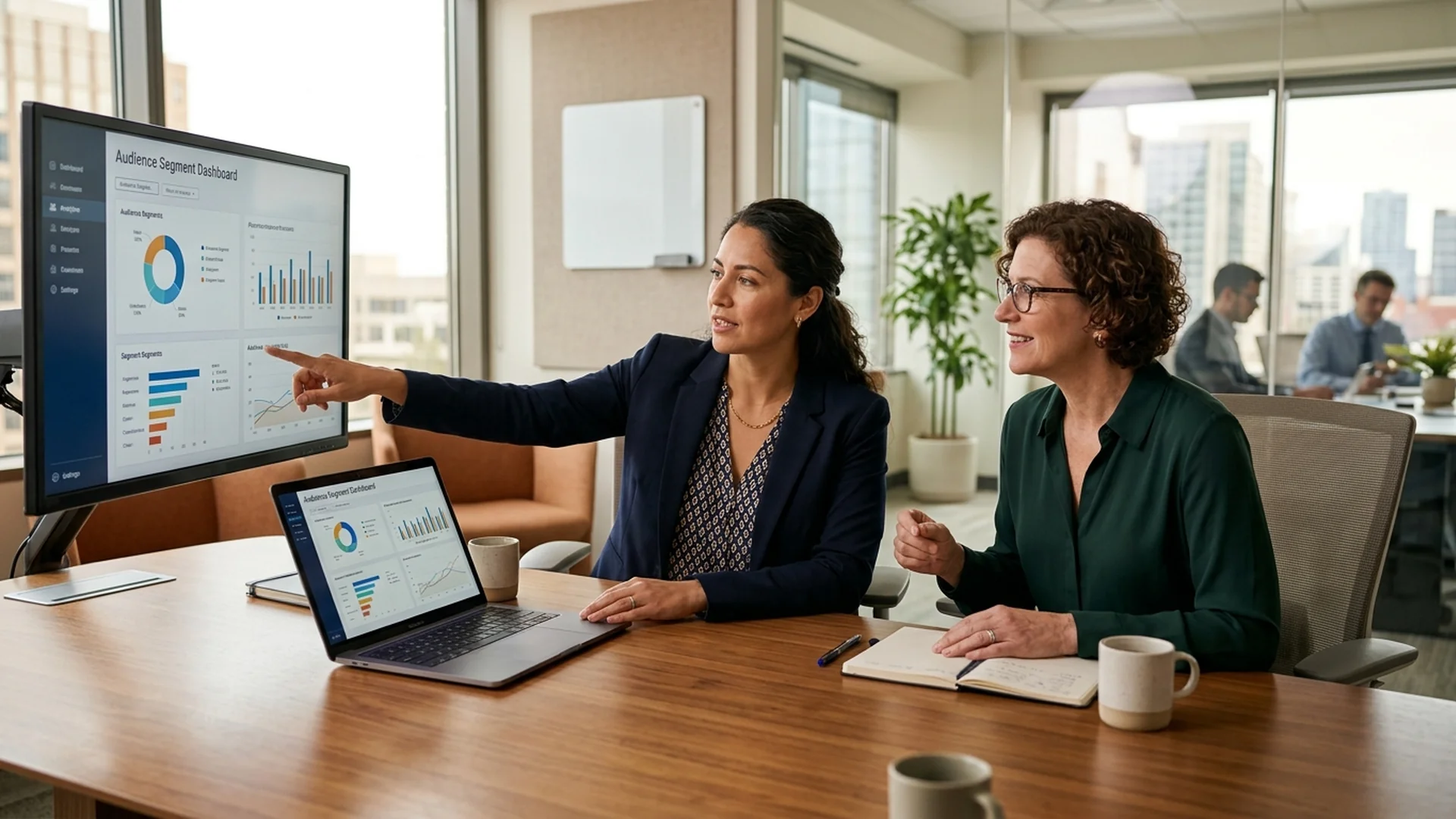 Marketing strategist sitting with a medical clinic owner in a conference room, pointi — ChatGPT Ads Management Services